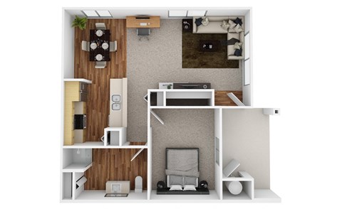 Floor plan for 1 bed, 1 bath, 712 sqft